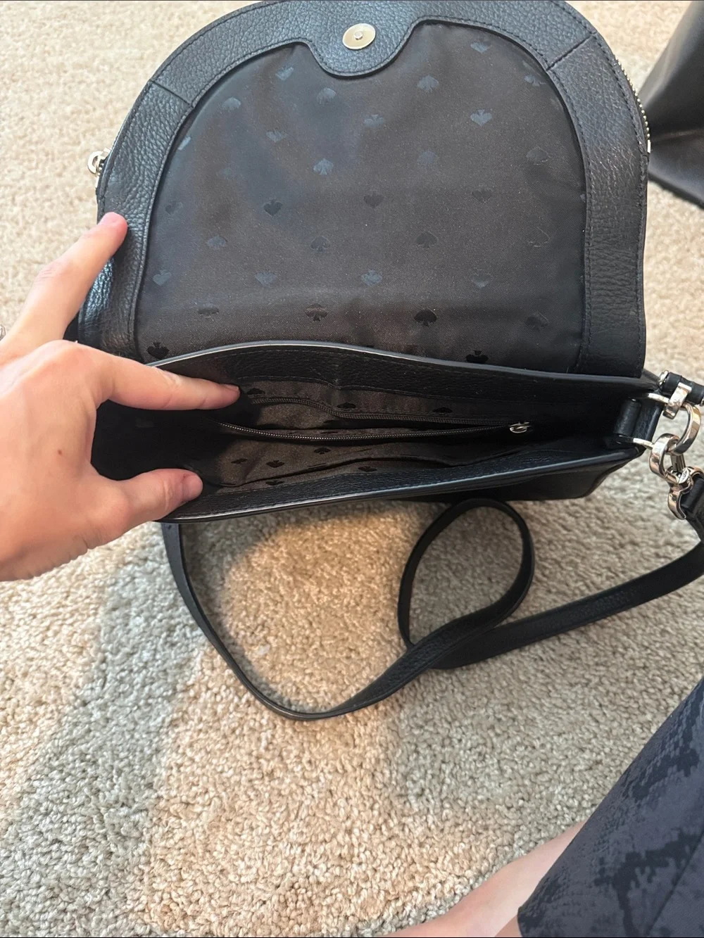 kate spade Black Pebbled Leather Crossbody with Silver Hardware